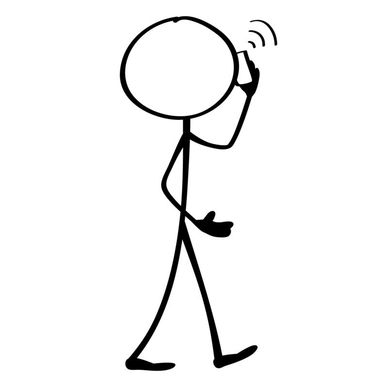 Stick figure talking on a phone while walking.