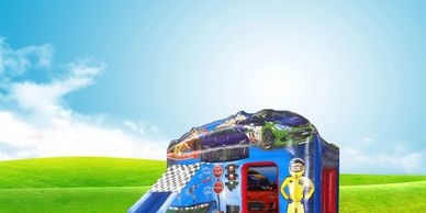 Racing Car Bouncy Castle Slide Hire Plymouth