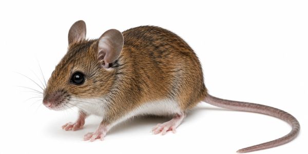 A small brown mouse on a white background.