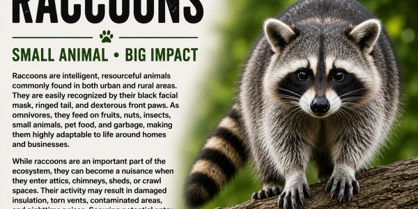 Informative poster about raccoons highlighting their intelligence and impact.
