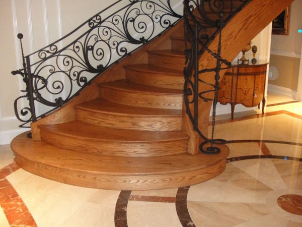 Custom made wooden stairs and railings.