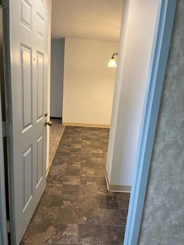 View from entry door into dining area.