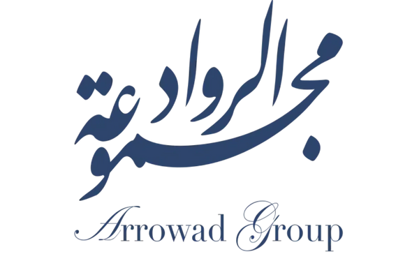 Logo with Arabic calligraphy and English text 'Arrowad Group'.