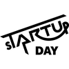 Logo design featuring the words 'StartUp Day' with a creative arrow and smile motif.