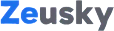 Zeusky logo with blue and gray gradient letters.