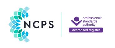 Logos for NCPS and Professional Standards Authority accredited register.