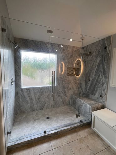Custom Frameless Glass Shower Enclosure by Century Glass.