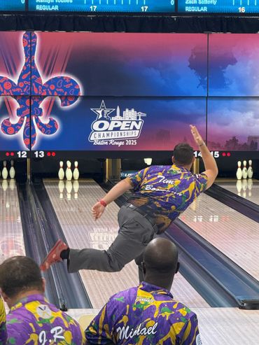 Bowler releasing a ball at the 2025 Baton Rouge Open Championships.