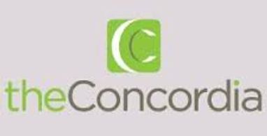 Logo of The Concordia with a green icon and text.