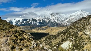 Mountains covered in snow, Cave Stream Scenic Reserve, Castle Hill Basin Area, New Zealand