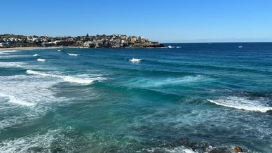 Waves and surfers, Bondi Beach, Sydney, New South Wales, Australia
