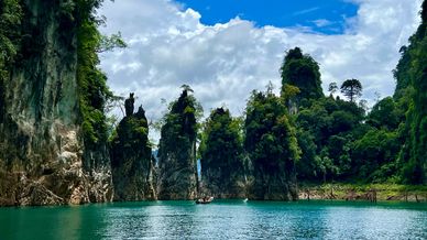 Three rocks in Cheow Lan Lake, Khao Sok National Park, Thailand