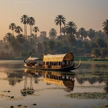 Ancient Egyptian barge on the Nile. AI generated by Marti Gold