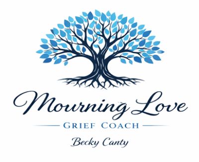 Logo for Mourning Love Grief Coach Becky Canty with blue tree.