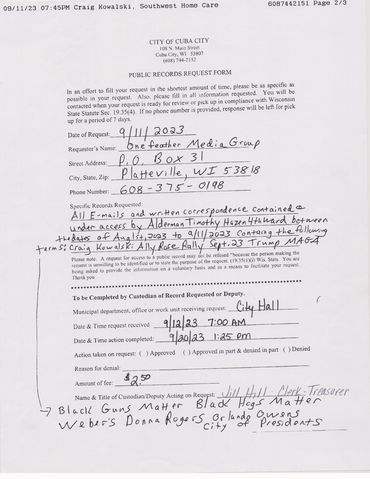 Freedom of Information Act (FOIA) release @ City of Presidents re: Black Hog Matters