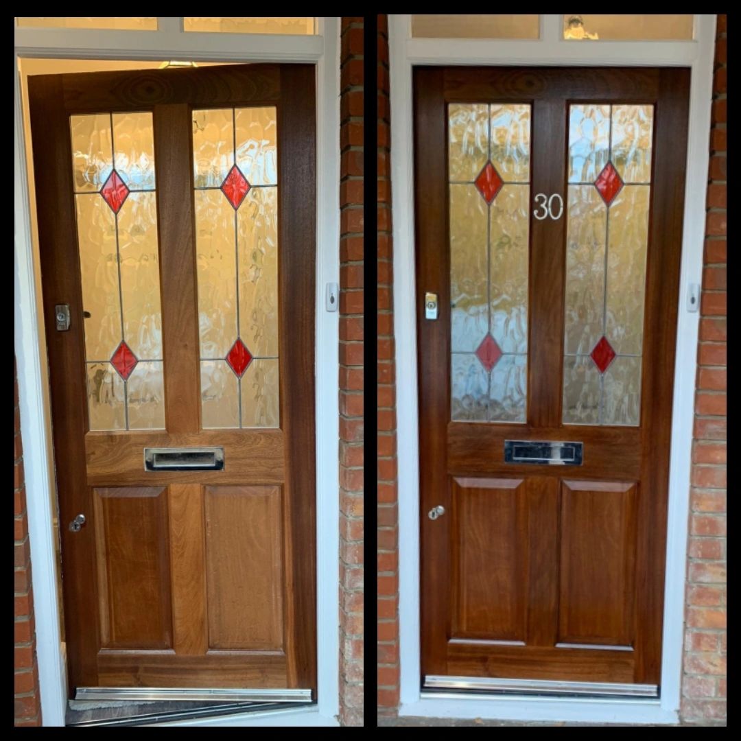 Mahogany Front door stained & Finished in exterior oil.
