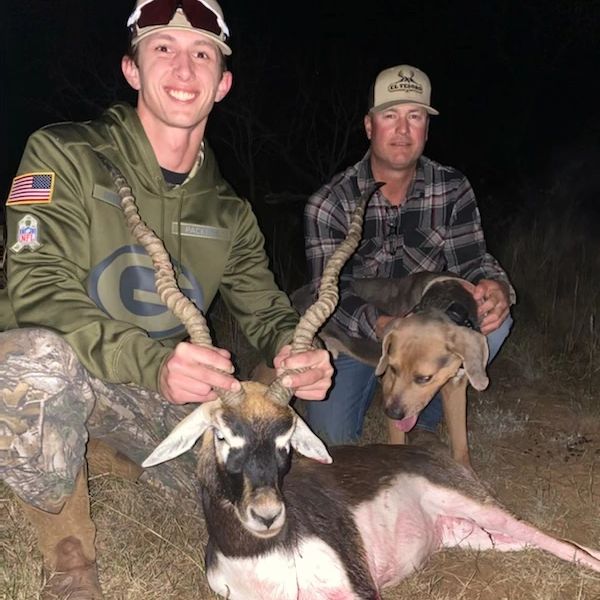 Image of hunter and harvested black buck near Hideaway in Hindes.