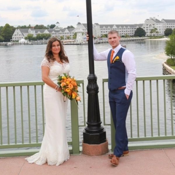 Ivory satin, chiffon and lace wedding dress made by Susie Grist Couture