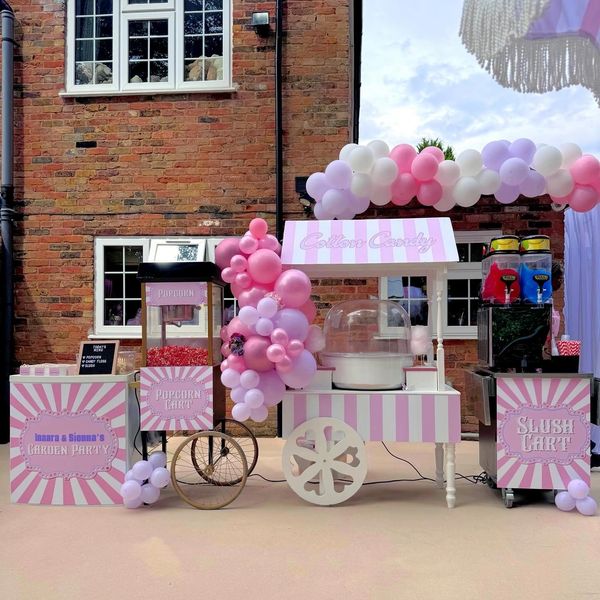 Pink & White Deluxe Combo
Candyfloss Popcorn Slush cart
