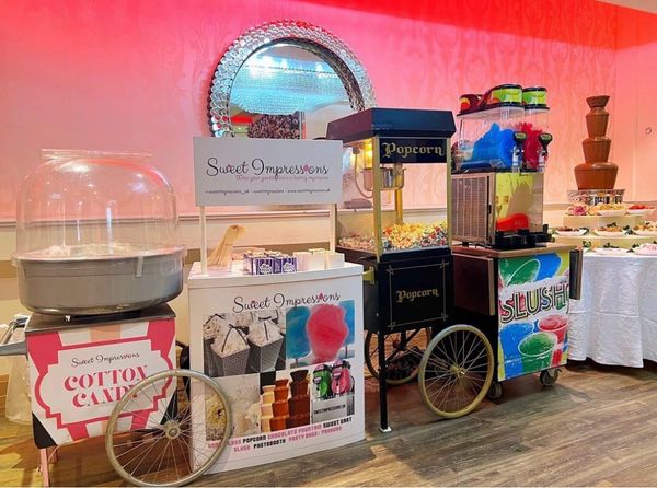 Candyfloss popcorn Slush Chocolate fountain hire rental wedding