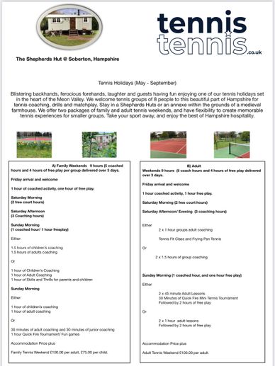 Starting in May you can book family Tennis Coaching Courses up to eight people staying in our Annexe