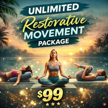 Unlimited Restorative Movement package for $99 featuring yoga and meditation.