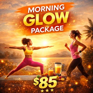 Two women exercising at sunrise promoting a Morning Glow Package for $85.