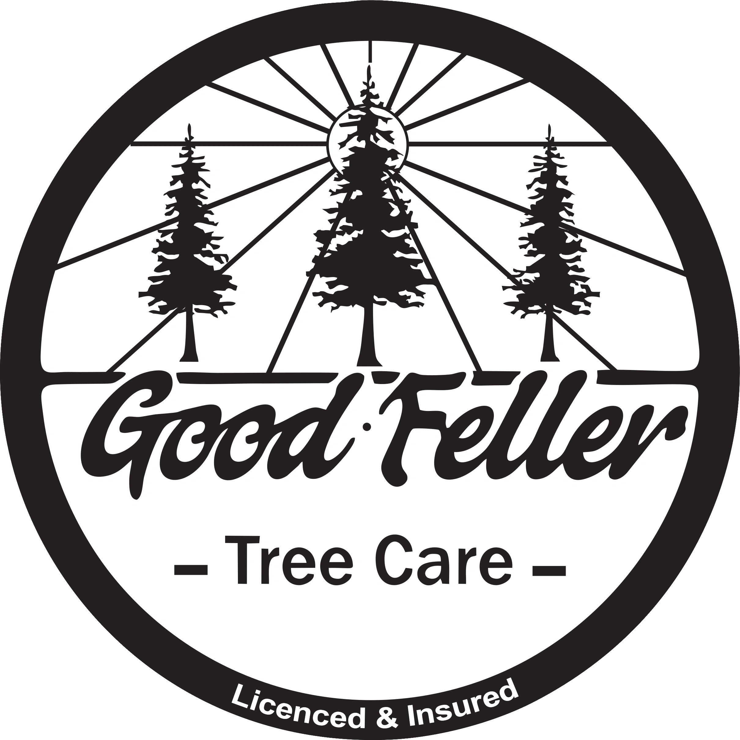Tree care company logo with trees Licenced and insured Good Feller Tree Care Professional Arborist
