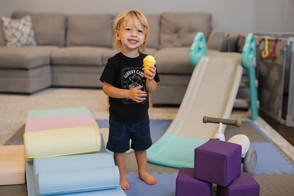 Slide, toddler balance bike, play blocks