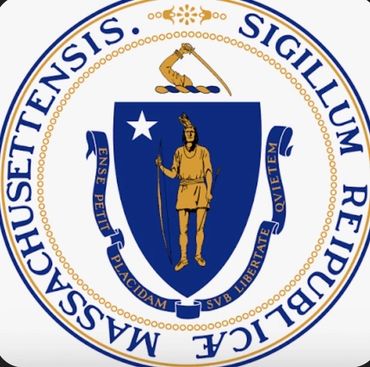 Seal of the Commonwealth of Massachusetts featuring a Native American figure and Latin motto.