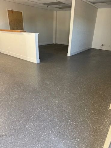 hybrid epoxy flake floor in a commercial office space