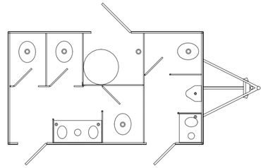 2 Door, 4 Stalls (3 Women's Stalls, and 1 Men's Stall and Urinal Stall)
