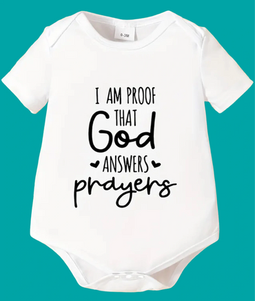 Christian babygrow - 'I am proof that God answers prayers'