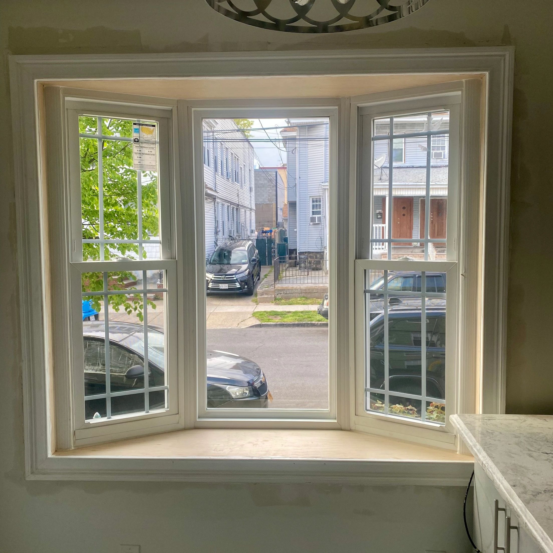 Bay windows.