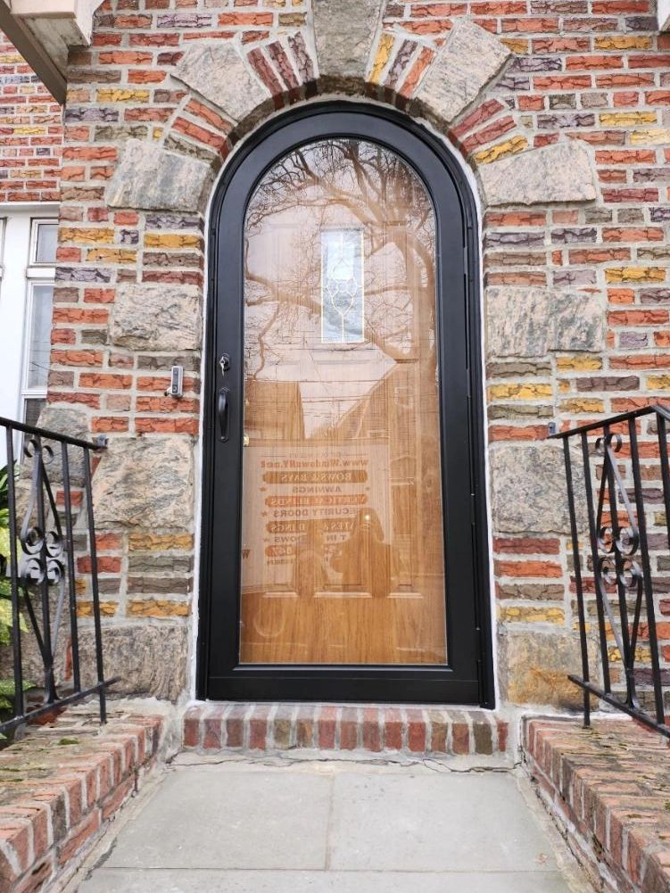 Arch top round to entrance steel or fiberglass doors. Arch top storm door.