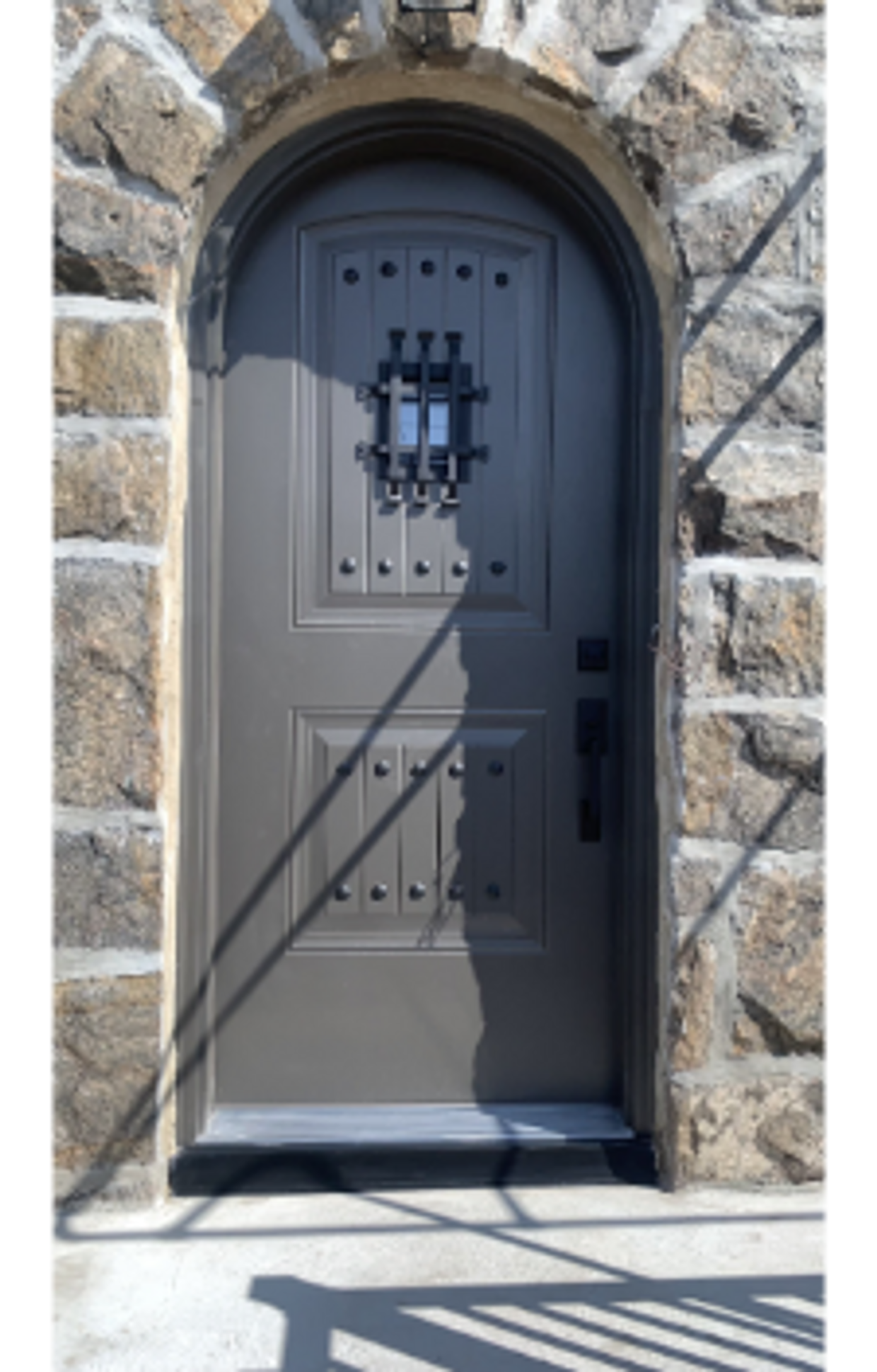 Round top arch steel entrance door. Insulated fiberglass arch top doors for the entrance.