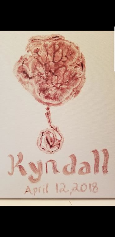 A handprint art with the name Kyndall and date April 12, 2018.
