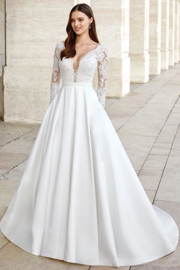 Long sleeve Mikado satin and lace ball gown - Style VALENTINA by Adore by Justin Alexander