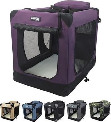 Portable dog travel crate with multiple color options.