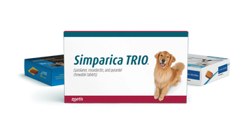 Simperica trio all in one flea, tick and heartworm prevention monthly pill.