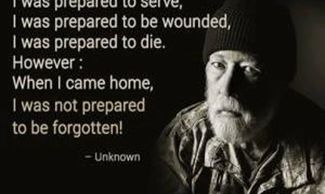Quote on service and sacrifice with an elderly man in somber lighting.