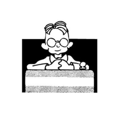 Clerk sitting at desk with stamp