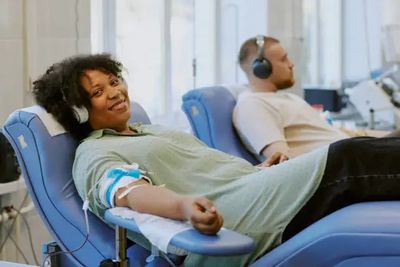 Female sitting in chair to donate plasma for money in Las Vegas