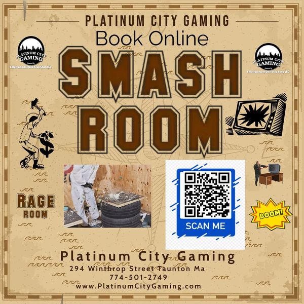 Advertisement for Platinum City Gaming's Smash Room and Rage Room with online booking. platinum city
platinum city gaming
platinum city gaming photos
platinum gaming