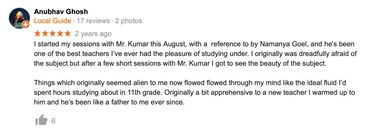 Every review praises Kumar as an extraordinary Physics tutor whose