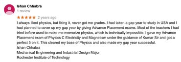 These testimonials reveal how Kumar’s dedication as a Physics tutor brings outstanding results.