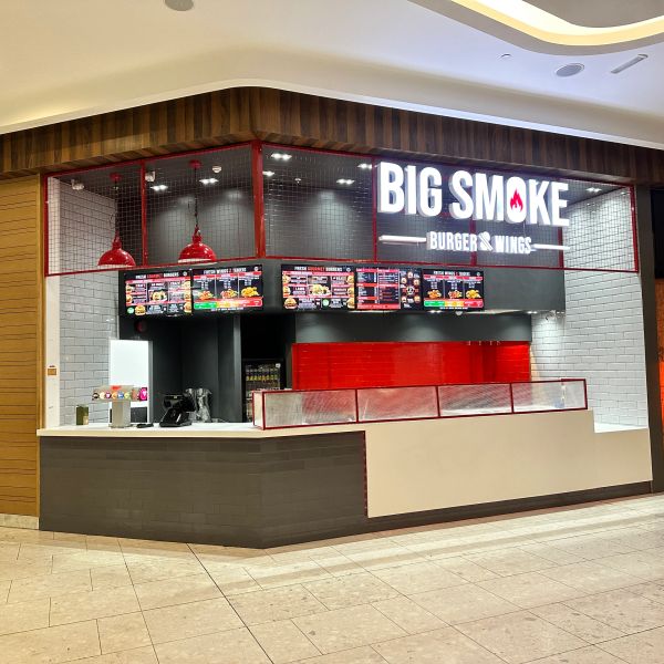 Empty Big Smoke Burger & Wings fast food kiosk.