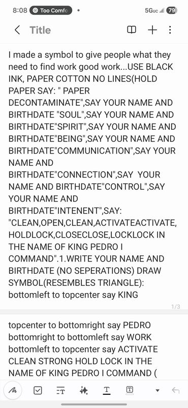 Instructions for creating a symbolic ritual to find good work using black ink and a triangle symbol.