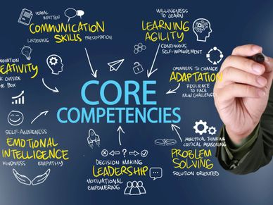 Visual representation of core competencies with key skills and attributes.