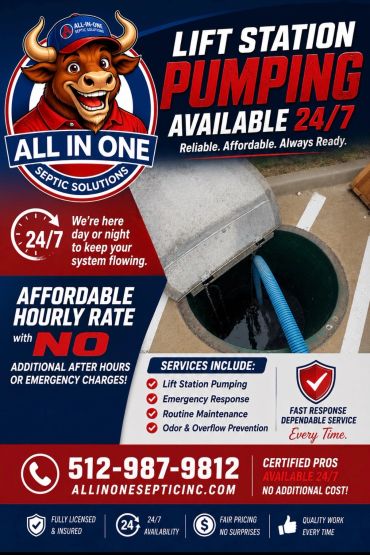 Lift station pumping service available 24/7 with no extra charges.
